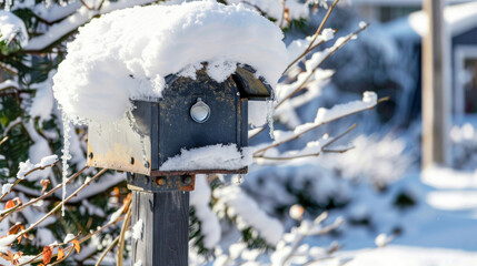 Close-Up of Snow-Covered Mailbox