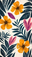 Obraz premium colorful flowers and leaves set illustration poster background