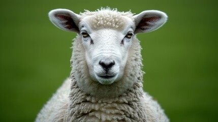 Obraz premium A close-up portrait of a white sheep with a curious expression.