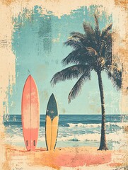 Retro vintage style background with beach party elements, perfect for summer event posters and vibrant design projects, new beautiful stock image illustration AI