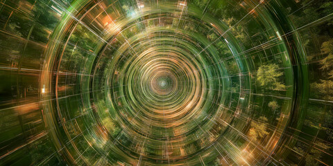 Fototapeta premium Echoes of Nature in a Digital Tunnel: A Journey through Time, Technology, and Nature's Reflections
