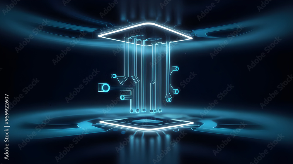 Poster futuristic circuit board with central processor. a captivating image of a complex circuit board, sho