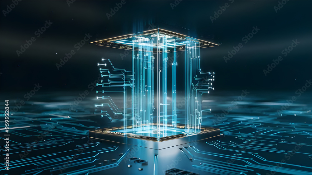Fototapete futuristic circuit board with central processor. a captivating image of a complex circuit board, sho