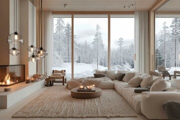 Fototapeta premium Cozy Living Room with Stunning Winter View