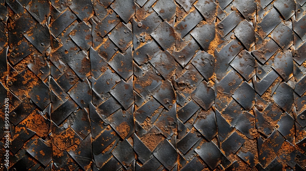 Aufkleber detailed close-up of rustic metal tiles showcasing a weathered texture with visible rust patches. th
