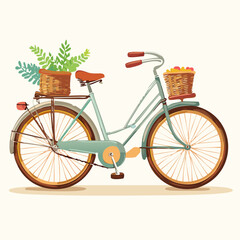Vintage bicycle with a woven basket and retro-style frame,
