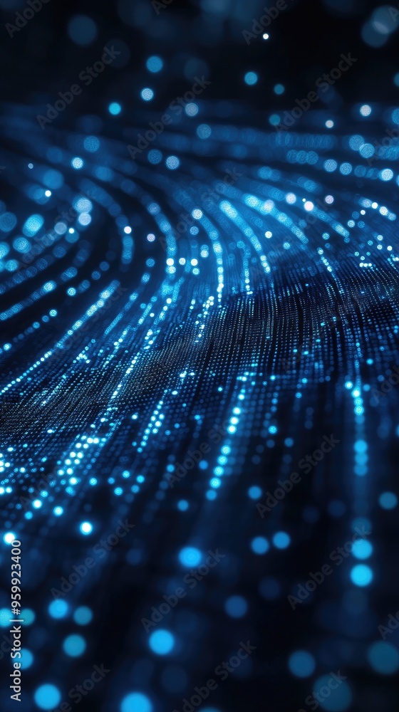 Poster a mesmerizing abstract background featuring glowing blue particles and flowing light patterns for mo