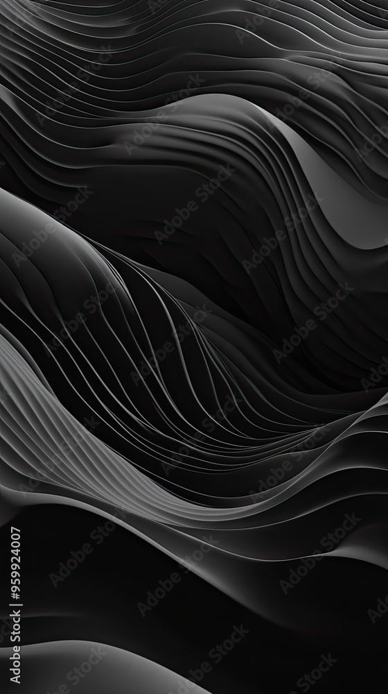 Poster abstract black wave pattern showcasing smooth lines and curves, perfect for modern backgrounds or ar