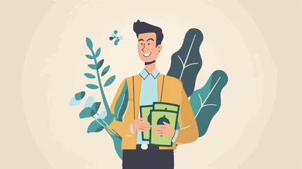 Financial growth concept. Young businessman earn more profit, make money from cryptocurrency