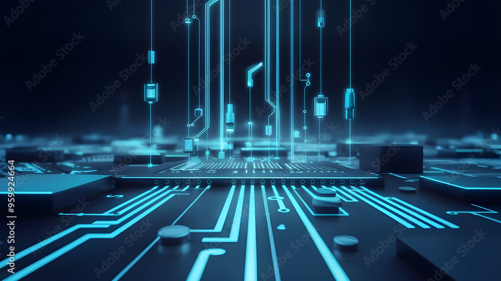 Fototapete futuristic circuit board with central processor. a captivating image of a complex circuit board, sho