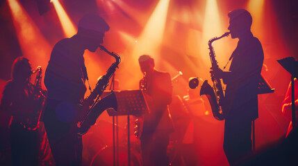 A jazz band playing at a night club or theater