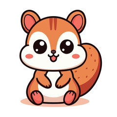 Kawaii squirrel cartoon vector illustration in flat style