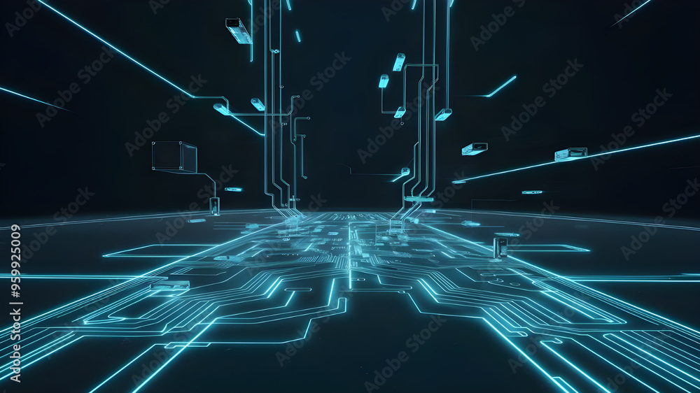 Poster futuristic circuit board with central processor. a captivating image of a complex circuit board, sho