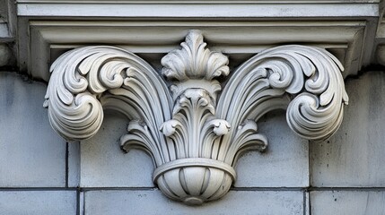 Naklejka premium Ornate architectural detail featuring a beautifully carved capital with floral motifs, showcasing craftsmanship and elegance.