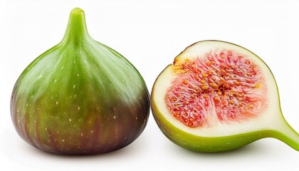green Fig cutted in the middle isolated on white background, full depth of field