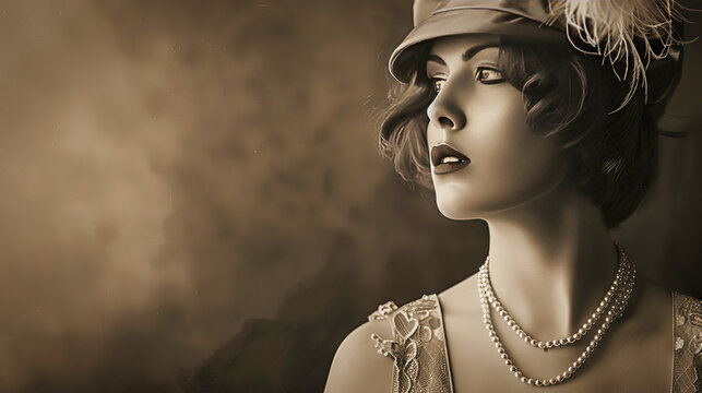 A vintage portrait of an 1920s elegant girl