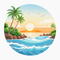 background of the ocean and sunset; a paradise destination for relax