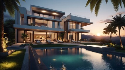 Fototapeta premium luxury villa with a beautiful swimming pool
