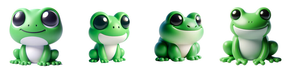 Fototapeta premium Set of 3D rendered illustration cartoon Frog isolated on white and Transparent Background 