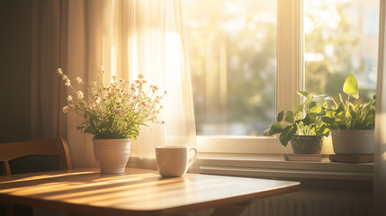 Rustic Morning Light in a Serene Breakfast Corner