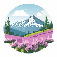summer mountain view with flowering heather