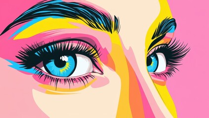 Vibrant colorful illustration of two expressive eyes in close-up