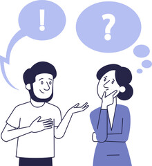 The man offers the woman a solution to the problem. Illustration of searching for ideas, planning.