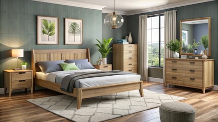 Modern bedroom furniture collection available online in Nottingham. Sleek bed, stylish bedside tables, and spacious