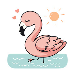 Cute pink flaminggo kawaii cartoon vector illustration in flat style