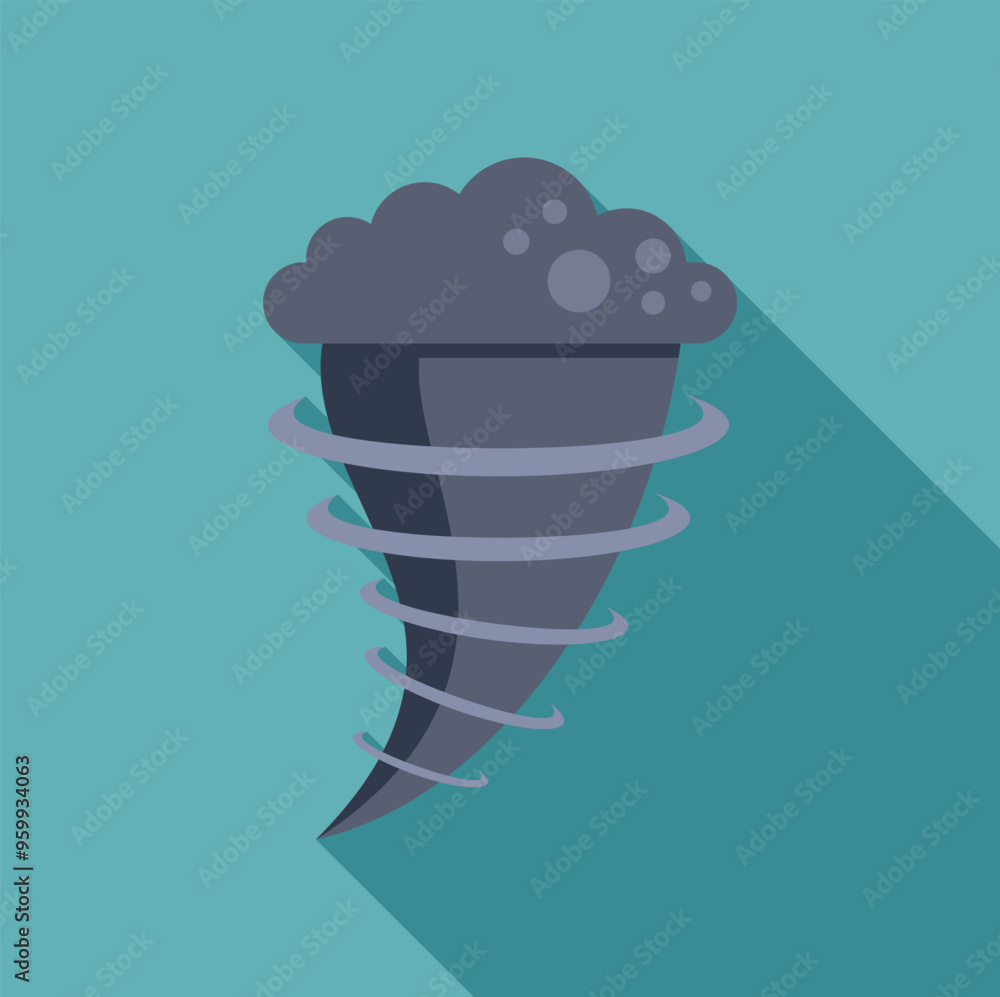 Poster dark tornado spinning with clouds on top creating strong wind flat design icon