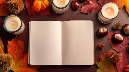 autumn leaves and book