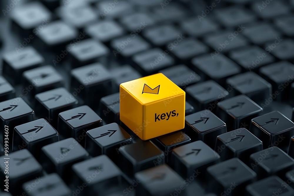 Wall mural Yellow Key on a Black Keyboard