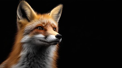 Red Fox Portrait on Black Background