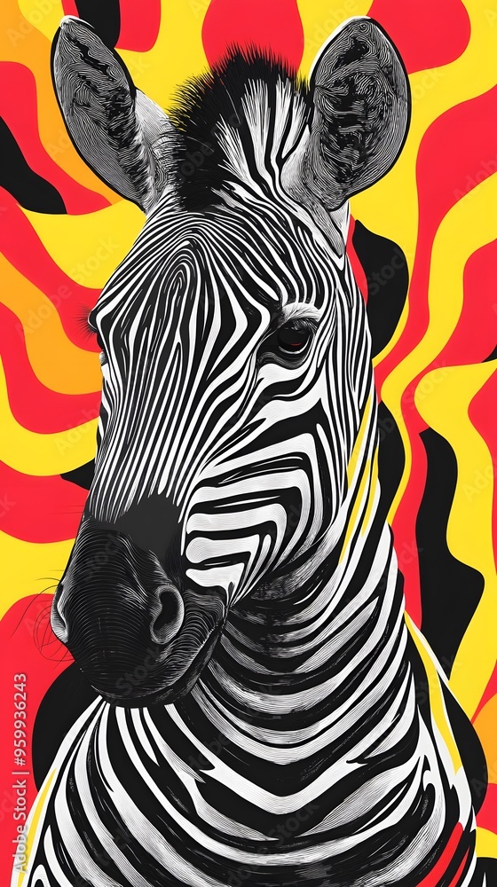 Aufkleber vibrant zebra in a colorful abstract geometric pattern with swirling lines