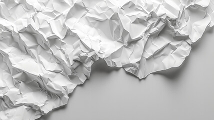 Crumpled white paper on a white background close-up