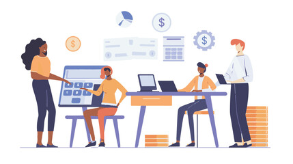 Salary Payment concept. Employee or workers are happy receive a monthly salary. People calculating money, flat vector modern illustration
