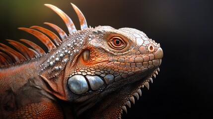 Fototapeta premium Closeup Portrait of a Green Iguana with Colorful Scales and Sharp Claws
