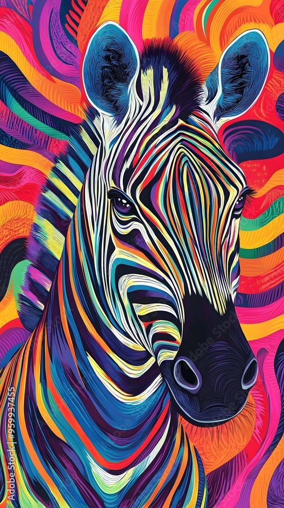 Aufkleber vibrant zebra in a colorful abstract geometric pattern with swirling lines