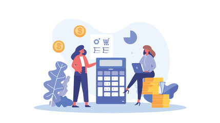 Salary Payment concept. Employee or workers are happy receive a monthly salary. People calculating money, flat vector modern illustration
