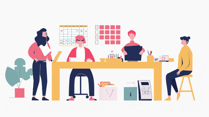 Salary Payment concept. Employee or workers are happy receive a monthly salary. People calculating money, flat vector modern illustration
