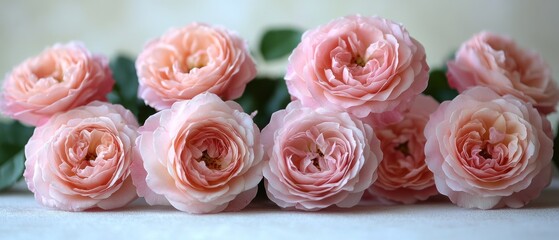 Close-up of a Bouquet of Pink Roses on a White Surface