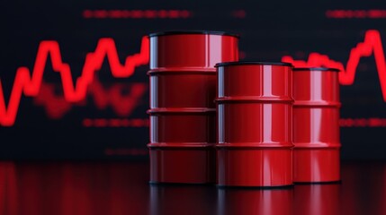 Red Oil Barrels with Red Stock Market Graph in Background