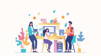 Salary Payment concept. Employee or workers are happy receive a monthly salary. People calculating money, flat vector modern illustration

