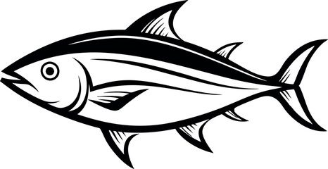 Black And White Illustration Of A Fish With Detailed Fins And Tail In Bold Lines