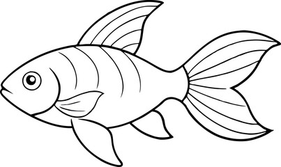 Simple Black and White Line Drawing of a Fish with Detailed Fins and Tail for Coloring or Educational Purposes