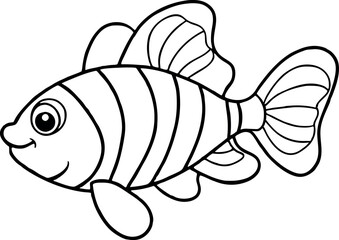 Cute Clownfish Illustration in Black and White Line Art Style for Coloring Books and Educational Purposes