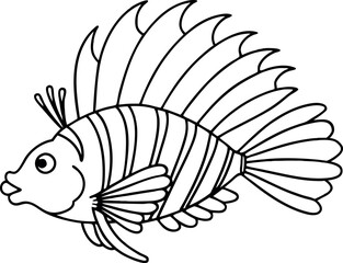 Black and White Lionfish Illustration for Coloring Book or Decorative Art
