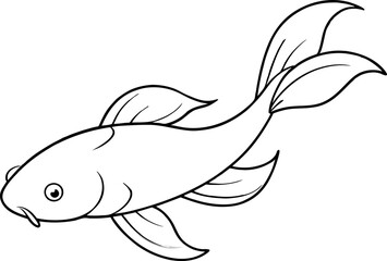 Black and White Koi Fish Illustration with Simple Lines for Coloring or Tattoo Design
