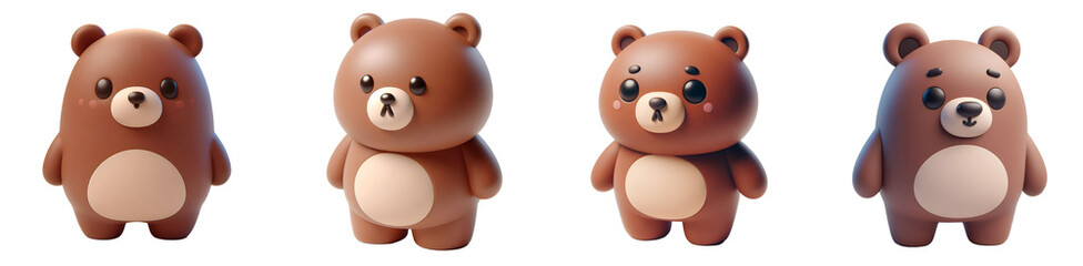 Obraz premium Set of 3D rendered illustration cartoon Bears isolated on white and Transparent Background 