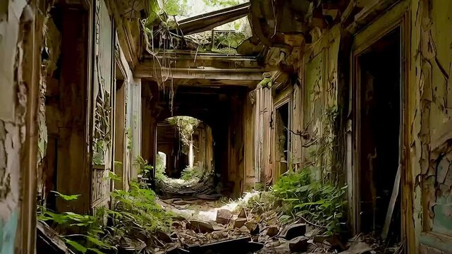 a hallway in an abandoned building